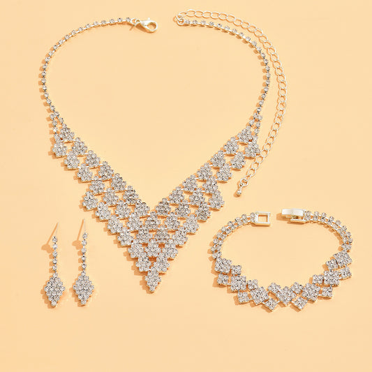 Diamond-shaped Jewelry Necklace Bracelet Earrings For Women