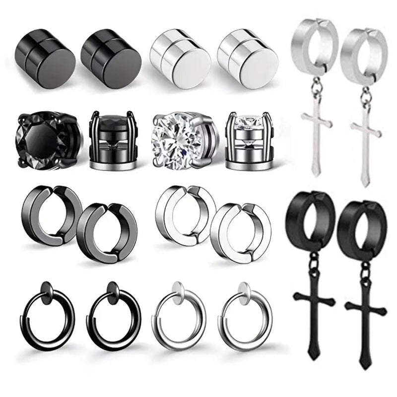 Titanium Steel Earrings Cross Zircon Magnet Ear Clip