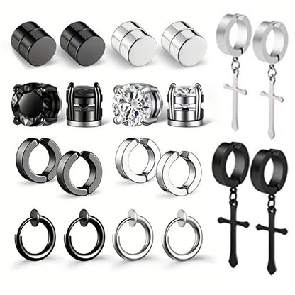 Titanium Steel Earrings Cross Zircon Magnet Ear Clip