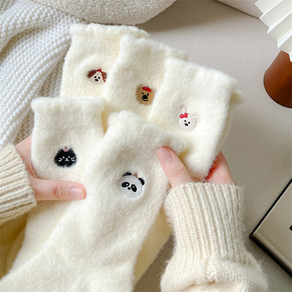 Plush Soft Glutinous Socks Women's Fleece-lined Thickened Cute Cartoon Mid-calf High-grade