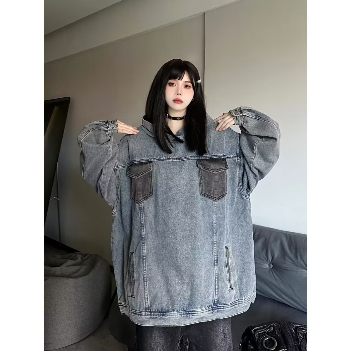 Loose Couple Hooded Retro Casual Denim Jacket