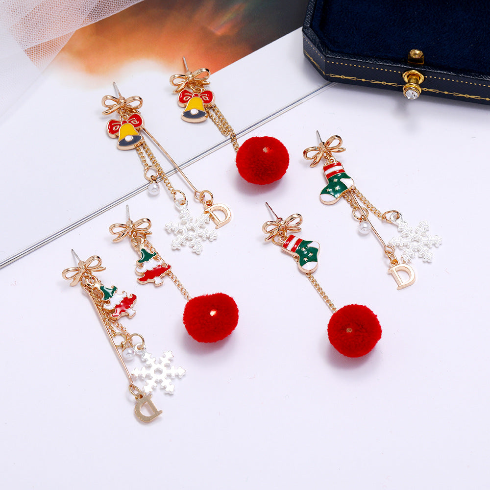 Hair Ball Earrings Female Simple Long Tassel Earrings Christmas Earrings Christmas Bell Earrings