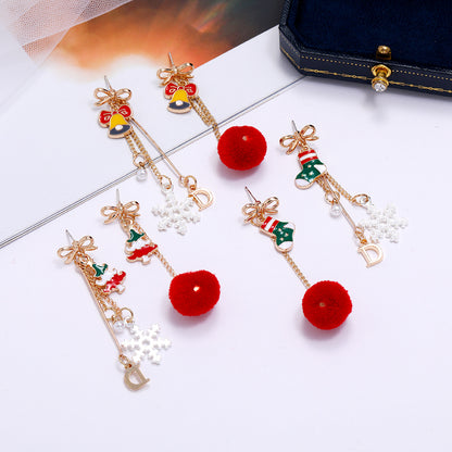 Hair Ball Earrings Female Simple Long Tassel Earrings Christmas Earrings Christmas Bell Earrings