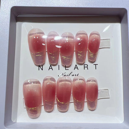 Blush Pleated French Handmade Manicure Wear Nail Fake Nails