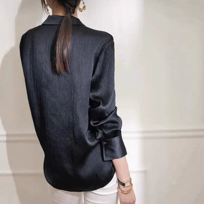 Solid Color Temperament Spring And Autumn Shirt Women Loose Copper Ammonia Silk Top