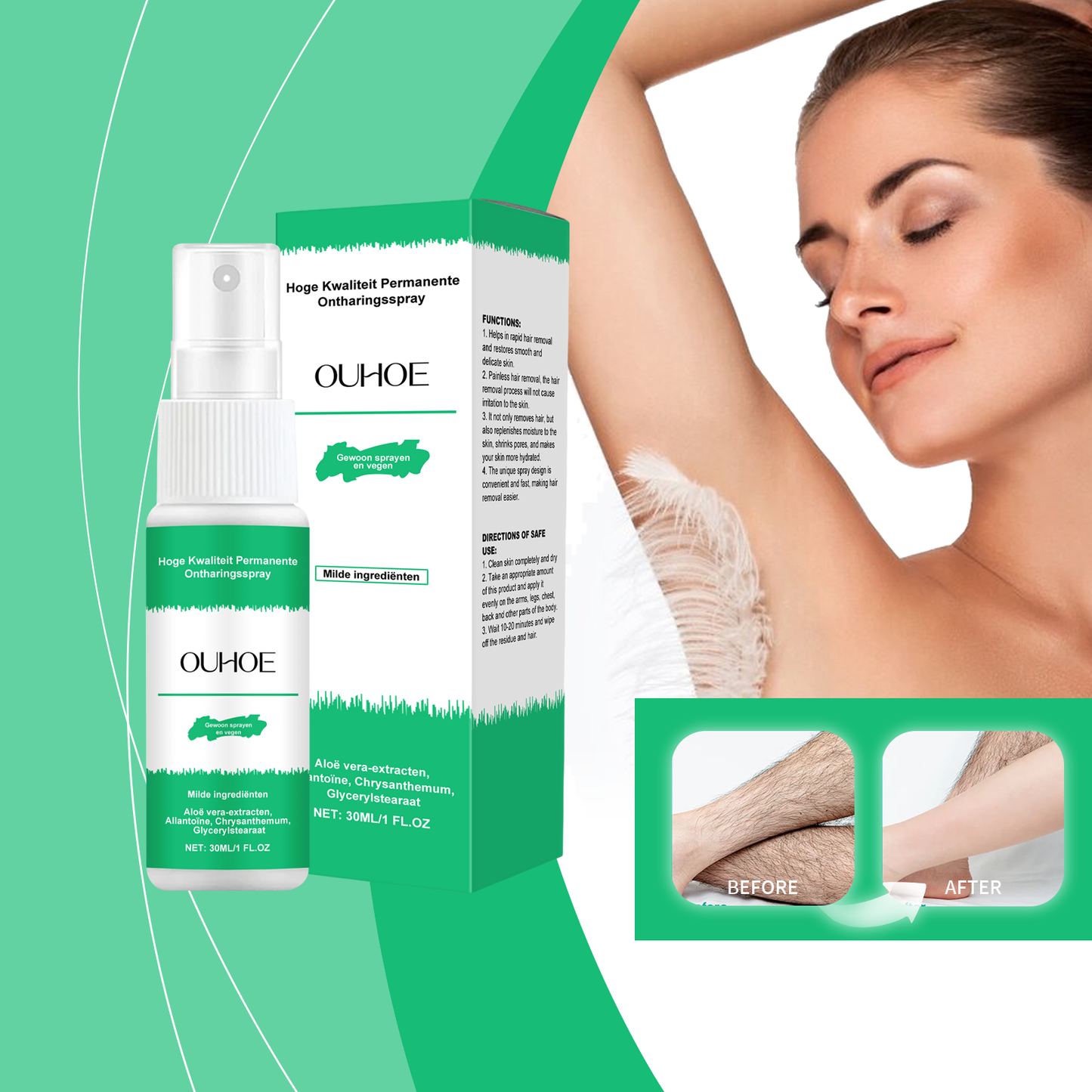 OUHOE Hair Removal Spray Mild Hair Removal Mousse Spray Underarm Hair Hands Hair Legs Hair Whole Body Hair Removal Treatment Spray