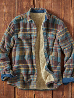 Men's Plaid Fuzzy Long-Sleeve Shirt Jacket