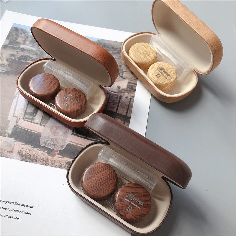 Portable Fashion Wooden Contact Lens Case