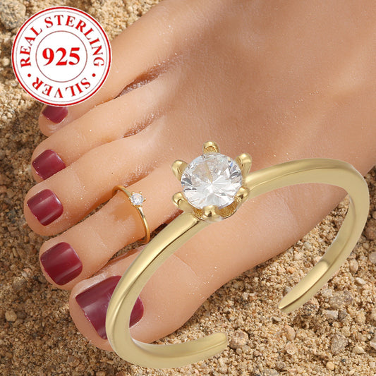 S925 Sterling Silver Inlaid Zircon Women's Opening Adjustable Toe Ring