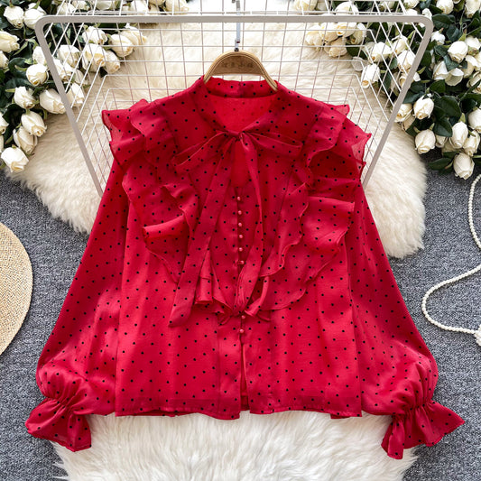 Ruffled Patchwork Heart-print Chiffon Top