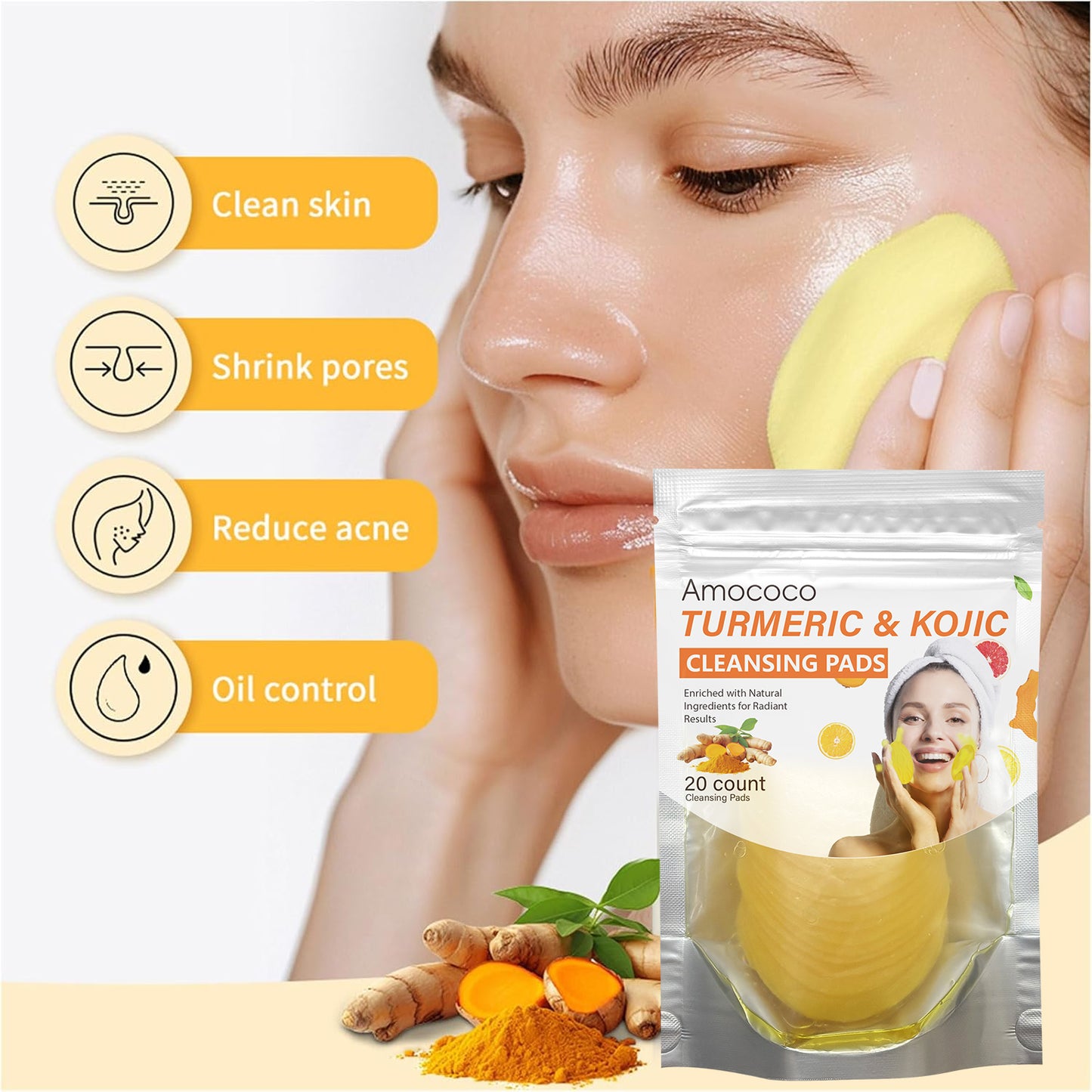 Only Supports Self Pickup With Waybill Amococo Turmeric & Kojic Cleansing Pads Brightened Skin Enriched With Turmeric Root Kojic Acid For Gentle Exfoliation And Tone Evenness