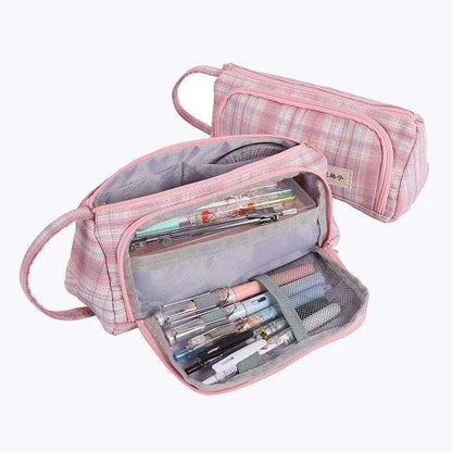 Canvas Pen Bag Large Capacity Double Wall Cute Multi-functional Girl Stationery Box High School Junior High School Japanese Style