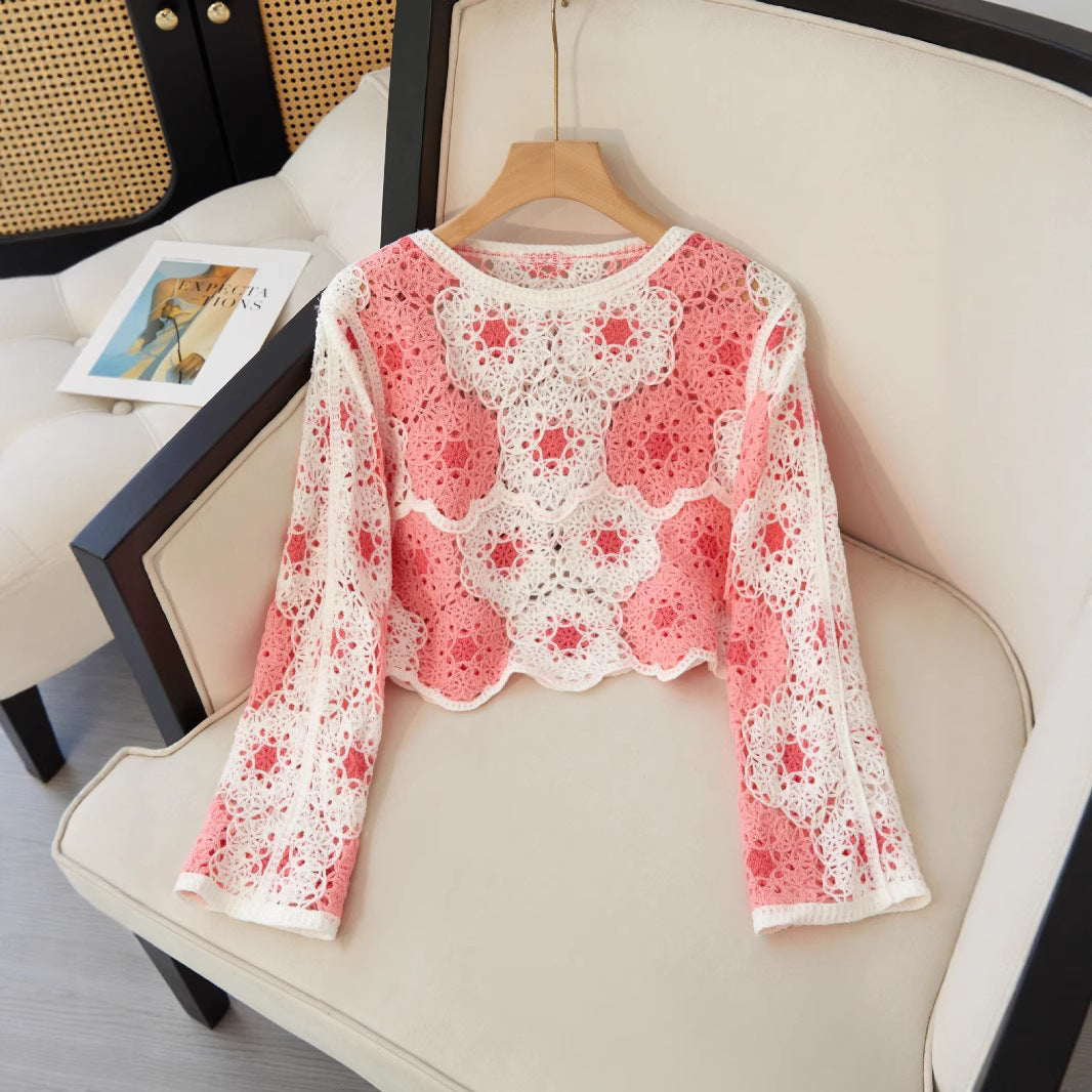 Autumn Embroidery Crochet Hollow Out Stitching Chiffon Long Sleeve Sun Protection