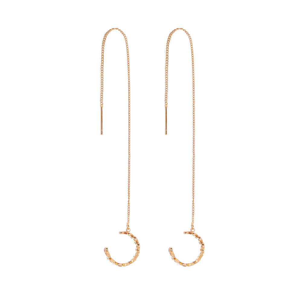 Gold Long Copper C-shaped Hollow Leaf Ear Clip Ear Wire Earrings