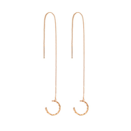 Gold Long Copper C-shaped Hollow Leaf Ear Clip Ear Wire Earrings