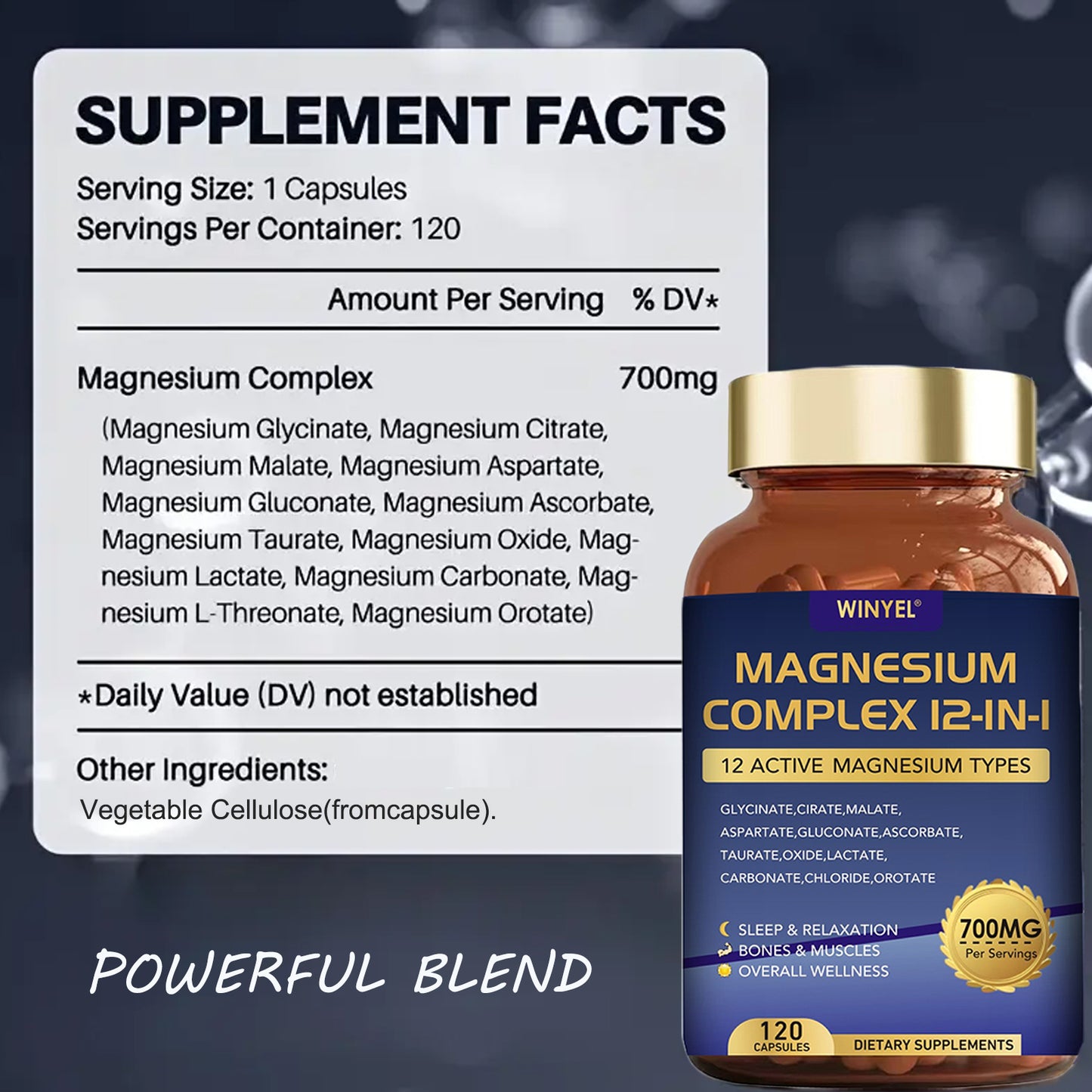 WINYEL Magnesium Complex 700mg 12 In 1 Magnesium Supplement With Glycinate, Citrate, Malate  Sleep, Calm, Muscle Relaxation, Heart Health Support  Vegan 120 Capsules