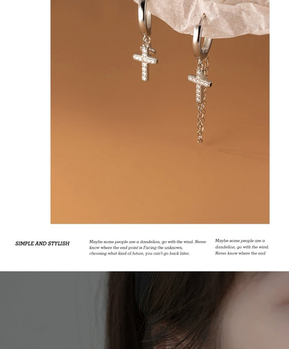 Short Cross Chain Ear Clip Women's Rhinestone Earrings
