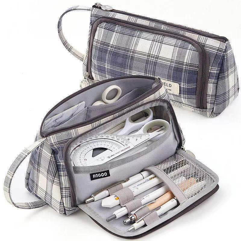 Canvas Pen Bag Large Capacity Double Wall Cute Multi-functional Girl Stationery Box High School Junior High School Japanese Style