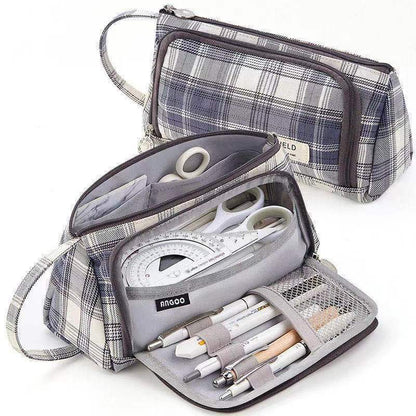 Canvas Pen Bag Large Capacity Double Wall Cute Multi-functional Girl Stationery Box High School Junior High School Japanese Style