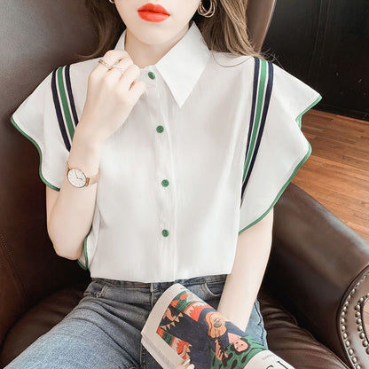 Short Sleeve Doll Collar Chiffon Shirt For Women