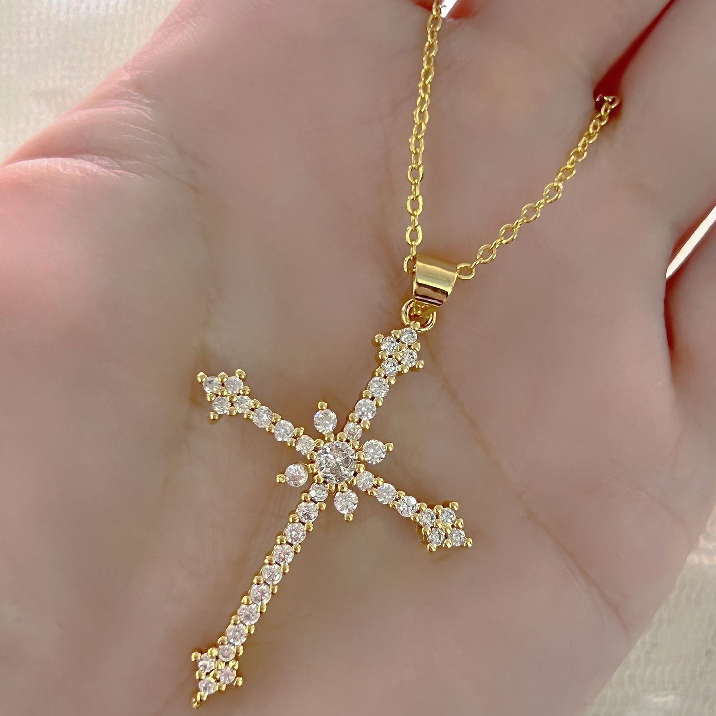 Asterism Cross Rhinestone Zircon Necklace For Women