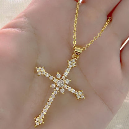 Asterism Cross Rhinestone Zircon Necklace For Women