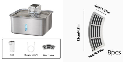 Wireless Cat Water Fountain Stainless Steel Rechargeable