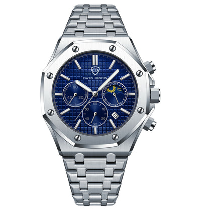 Waterproof High-grade Three Eyes And Six Needles Multi-functional Moon Phase Men's Steel Strap Watch