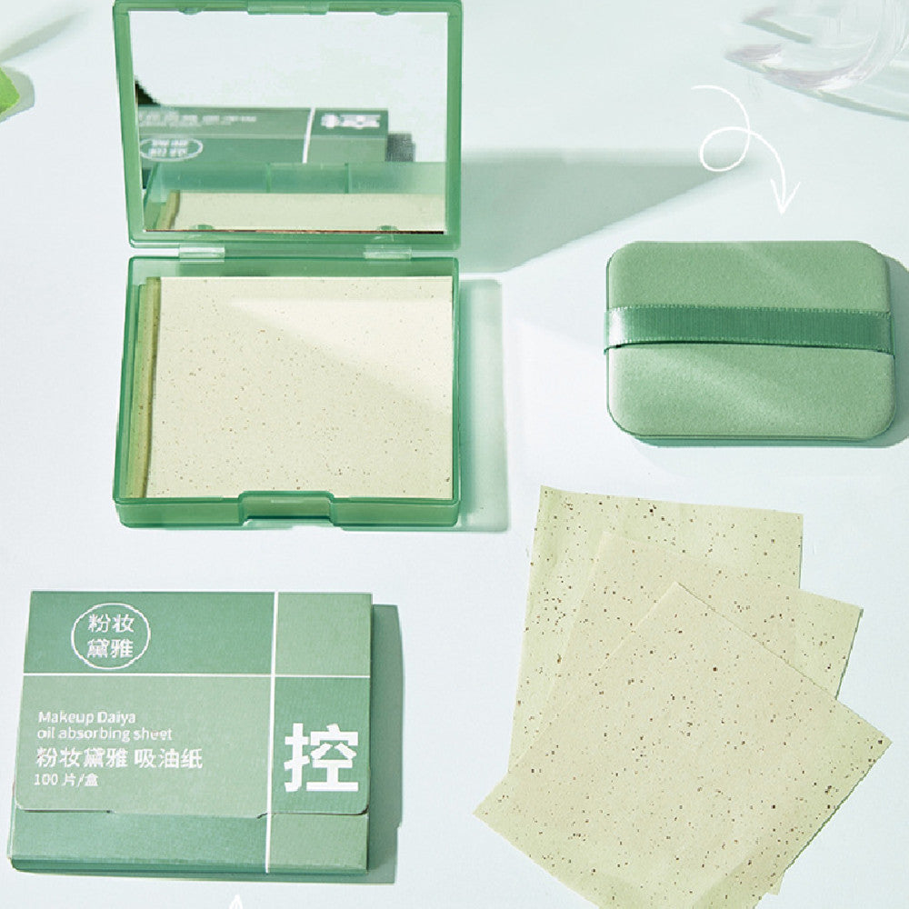 With Powder Puff Mirror Face Oil-absorbing Sheets Green Tea Linen Suede Oil Absorption