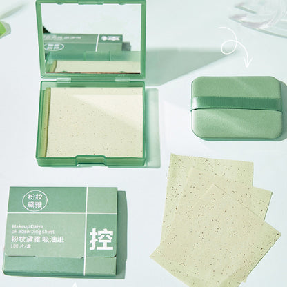With Powder Puff Mirror Face Oil-absorbing Sheets Green Tea Linen Suede Oil Absorption