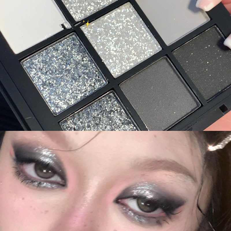 Nine Color Eyeshadow Tray Cement Dark Punk Smoked Black And White Gray Metal Pearlescent