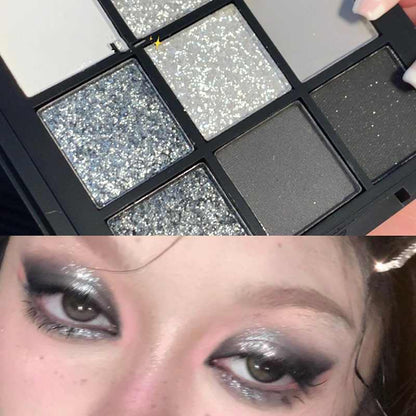 Nine Color Eyeshadow Tray Cement Dark Punk Smoked Black And White Gray Metal Pearlescent