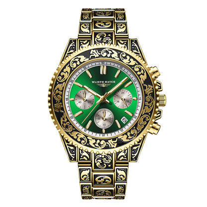 Vintage Engraving Quartz Multi-function Men's Watch