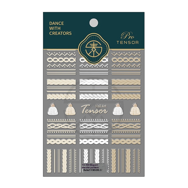 Frosted Transparent Embossed Sweater Pattern Nail Sticker