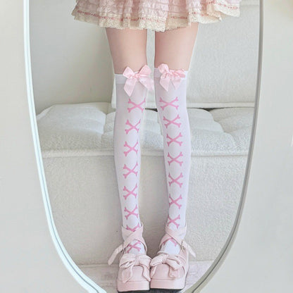 Bow Over Knee Socks, Japanese Sweet Lolita Style Women Pantyhose