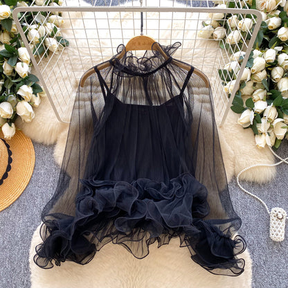 New Style Chiffon Pleated Lace Inner Camisole Two-Piece Set For Women