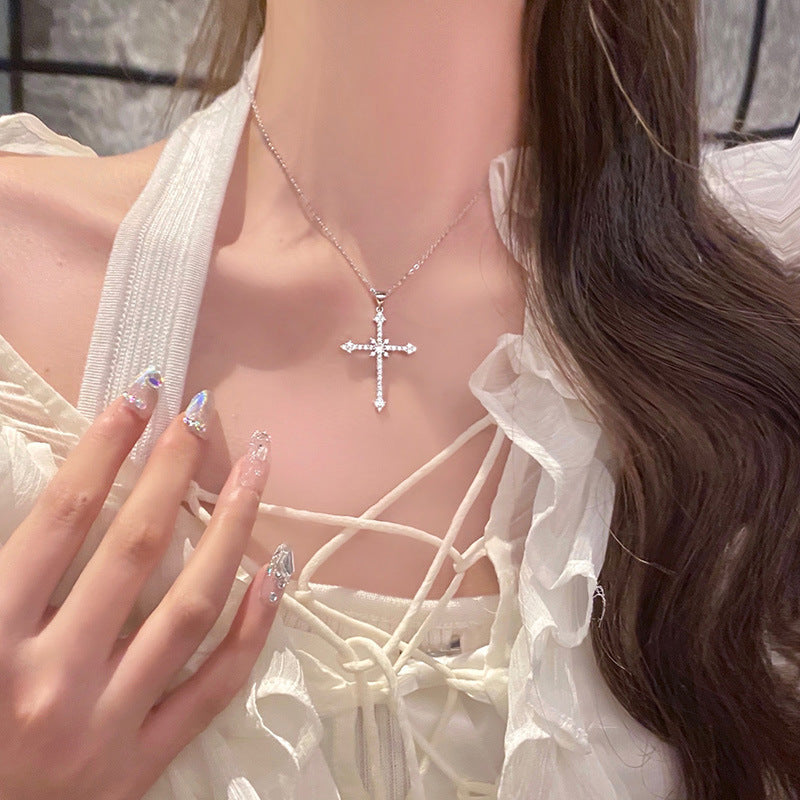 Asterism Cross Rhinestone Zircon Necklace For Women