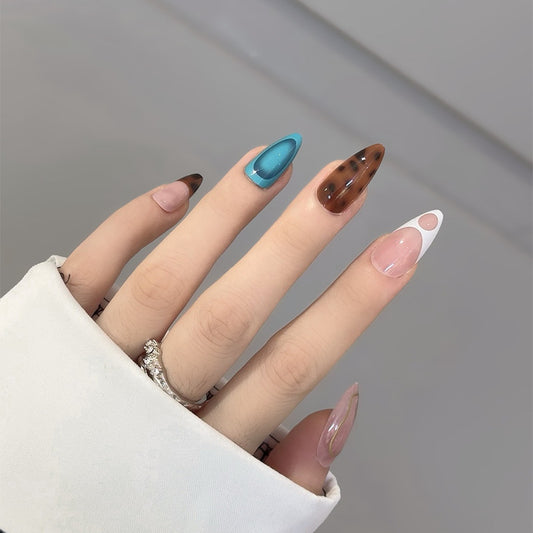 Wear Armor Fake Nails Blue And Green Leopard Print Detachable