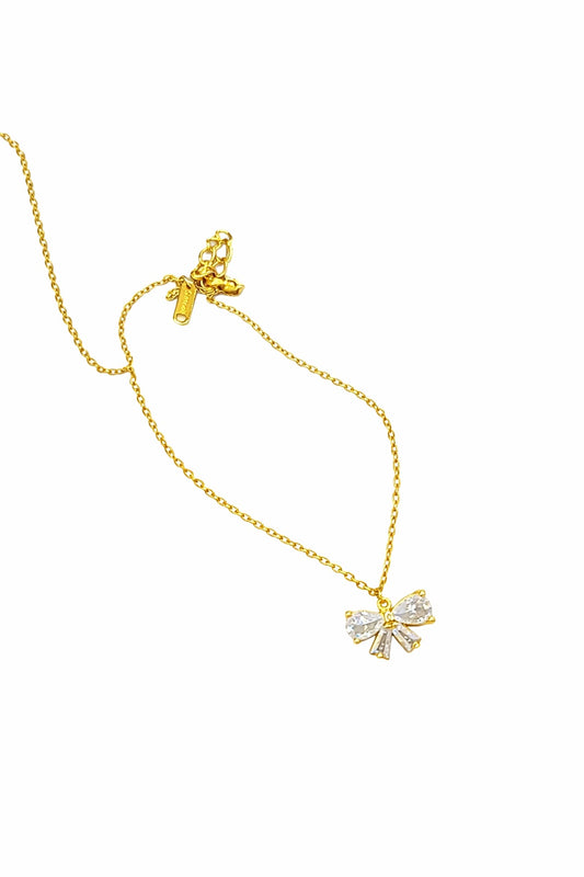 Stainless Steel Zircon Bow Necklace For Women