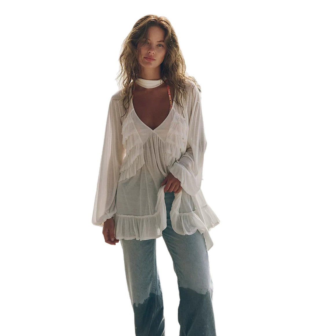 Solid-color Sexy Chiffon Sheer Beach Cover-up