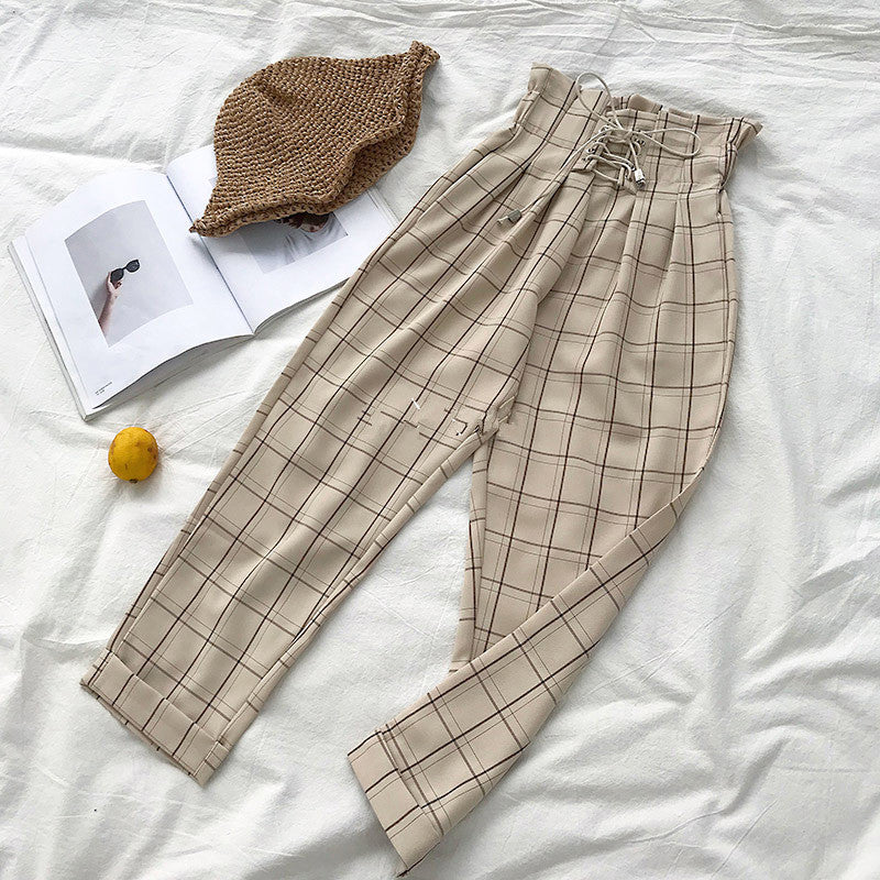 Ladies Spring New Plaid Casual Pants