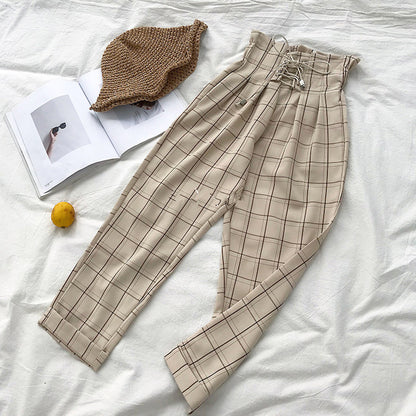 Ladies Spring New Plaid Casual Pants