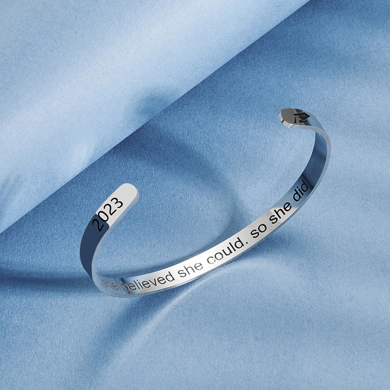 She Believe She Could Cuff Bracelet Silver Stainless Steel Graduate Cap Bangles For Women Graduation Jewelry Gifts