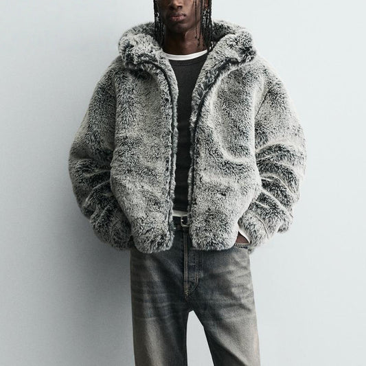 Hooded Faux Fur Jacket Coat