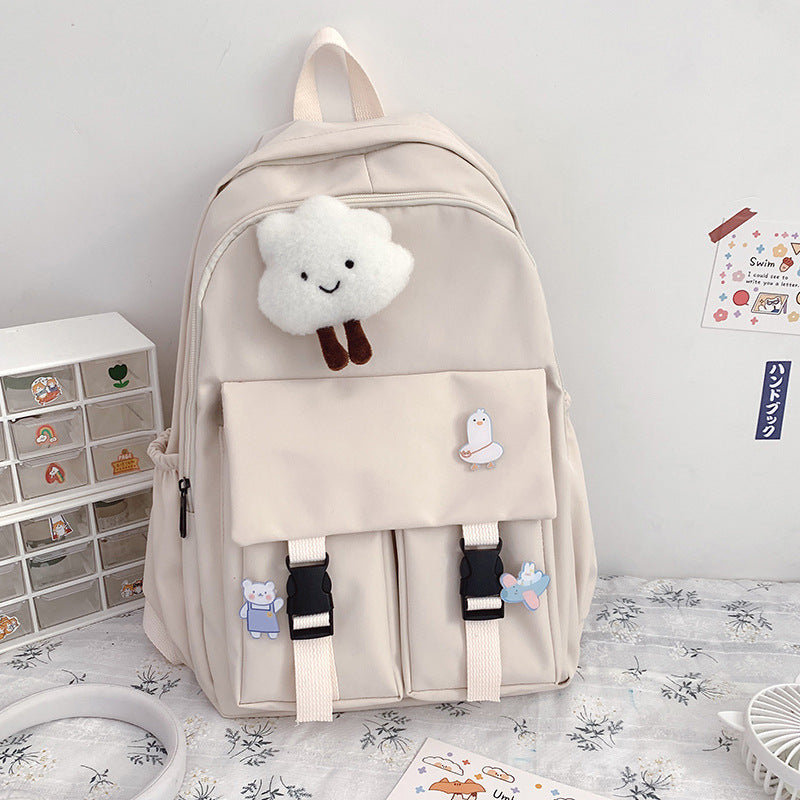 Solid Color Backpack High School College Student School Bag Backpack