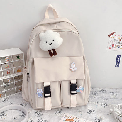 Solid Color Backpack High School College Student School Bag Backpack