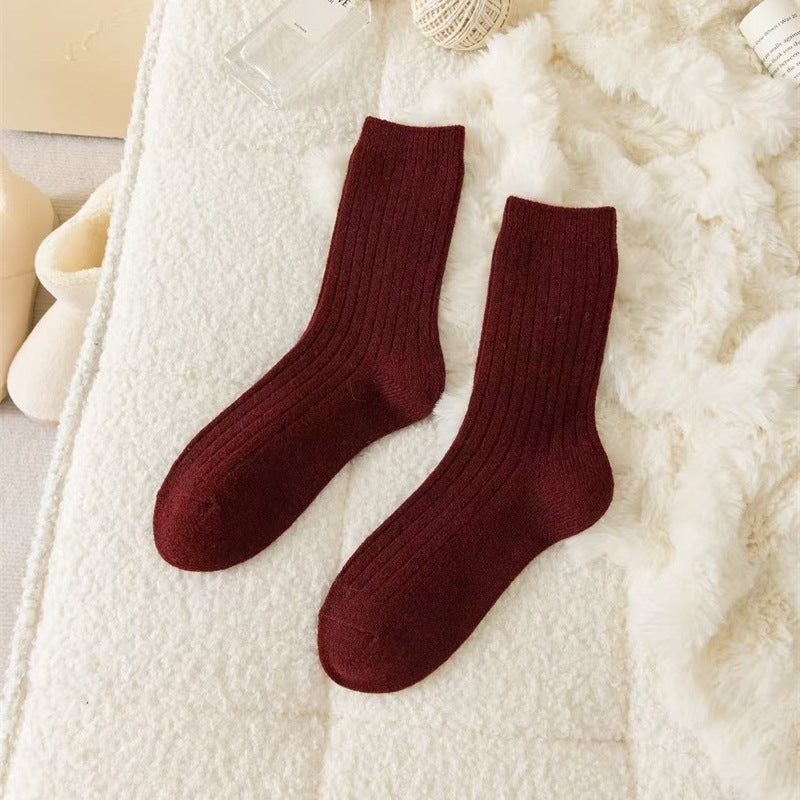 Japanese-style Solid-color Wool Socks For Women