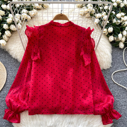 Ruffled Patchwork Heart-print Chiffon Top