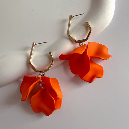 Fashion Jewelry Rose Petal Long Exaggerated Earrings For Women