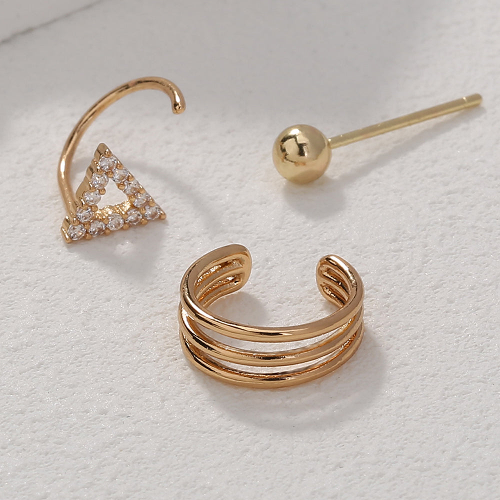 Korean Fashion Diamond-encrusted Triangular Ear Clip Minority C-type Ear Without Hole Ear Bone Clip Ear Hanging European And N Earrings Earrings Earrings Female